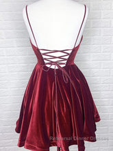 A Line V Neck Short Burgundy Semi Formal Prom Dresses, Short Wine Red Formal Homecoming Dresses